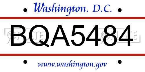 BQA5484 District Of Columbia License Plate