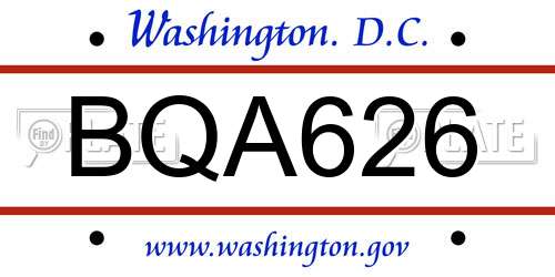 BQA626 District Of Columbia License Plate