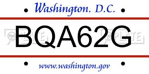 BQA62G District Of Columbia License Plate
