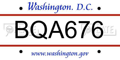 BQA676 District Of Columbia License Plate