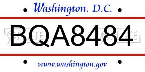 BQA8484 District Of Columbia License Plate