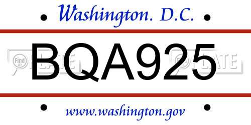 BQA925 District Of Columbia License Plate