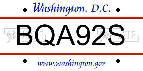 BQA92S District Of Columbia License Plate