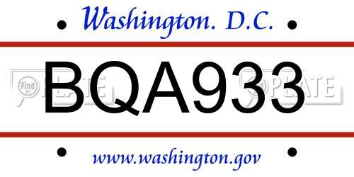 BQA933 District Of Columbia License Plate