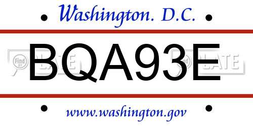 BQA93E District Of Columbia License Plate