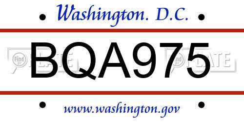 BQA975 District Of Columbia License Plate