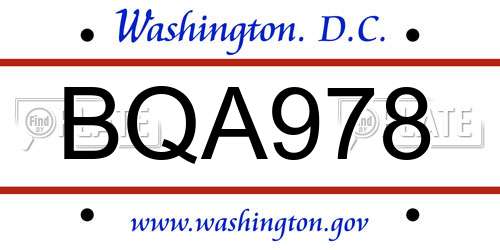 BQA978 District Of Columbia License Plate