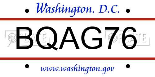 BQAG76 District Of Columbia License Plate