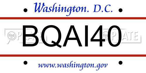BQAI40 District Of Columbia License Plate
