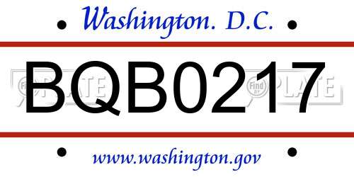 BQB0217 District Of Columbia License Plate