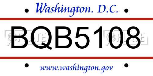 BQB5108 District Of Columbia License Plate