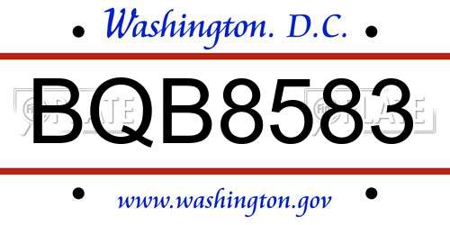 BQB8583 District Of Columbia License Plate