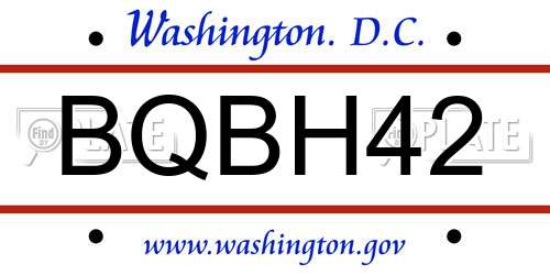 BQBH42 District Of Columbia License Plate