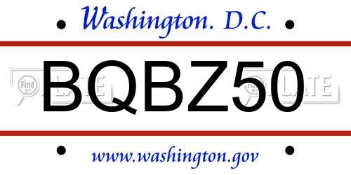 BQBZ50 District Of Columbia License Plate