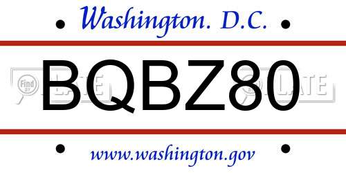 BQBZ80 District Of Columbia License Plate