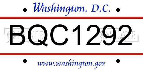 BQC1292 District Of Columbia License Plate