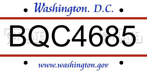 BQC4685 District Of Columbia License Plate