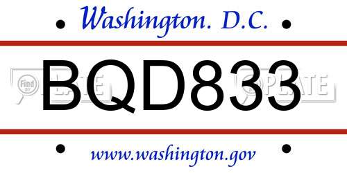 BQD833 District Of Columbia License Plate