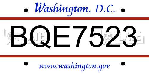 BQE7523 District Of Columbia License Plate