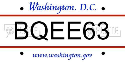 BQEE63 District Of Columbia License Plate