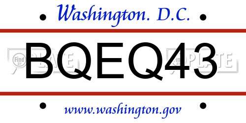 BQEQ43 District Of Columbia License Plate