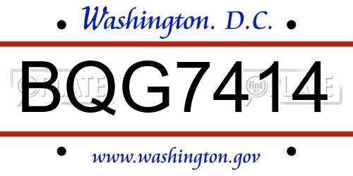 BQG7414 District Of Columbia License Plate