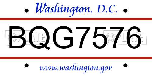 BQG7576 District Of Columbia License Plate