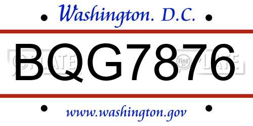 BQG7876 District Of Columbia License Plate