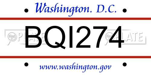 BQI274 District Of Columbia License Plate