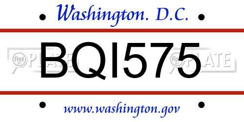BQI575 District Of Columbia License Plate