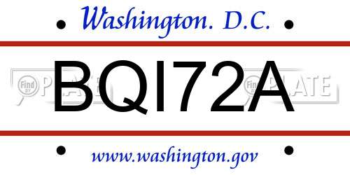BQI72A District Of Columbia License Plate