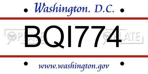 BQI774 District Of Columbia License Plate