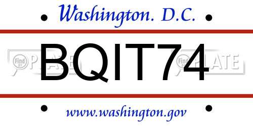 BQIT74 District Of Columbia License Plate
