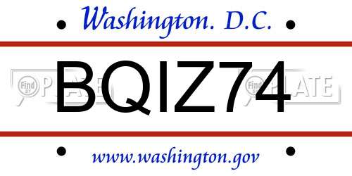 BQIZ74 District Of Columbia License Plate