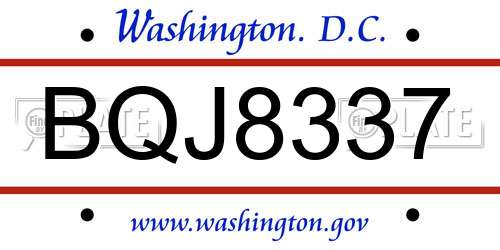 BQJ8337 District Of Columbia License Plate