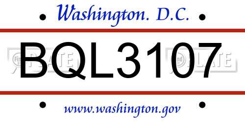 BQL3107 District Of Columbia License Plate