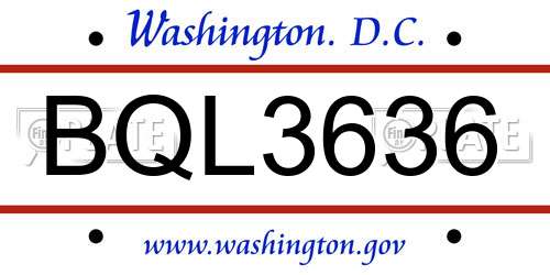 BQL3636 District Of Columbia License Plate
