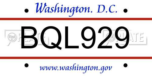 BQL929 District Of Columbia License Plate
