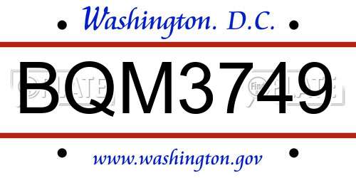 BQM3749 District Of Columbia License Plate