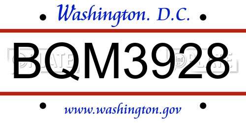 BQM3928 District Of Columbia License Plate