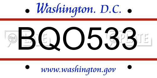 BQO533 District Of Columbia License Plate