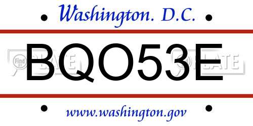 BQO53E District Of Columbia License Plate