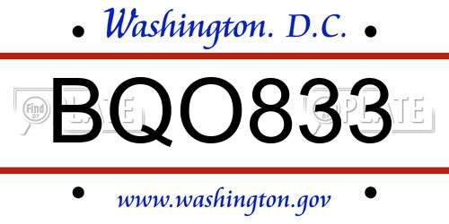 BQO833 District Of Columbia License Plate