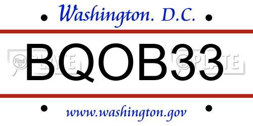 BQOB33 District Of Columbia License Plate