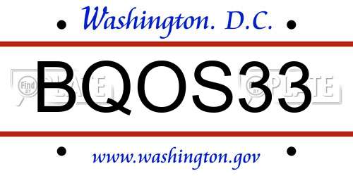BQOS33 District Of Columbia License Plate