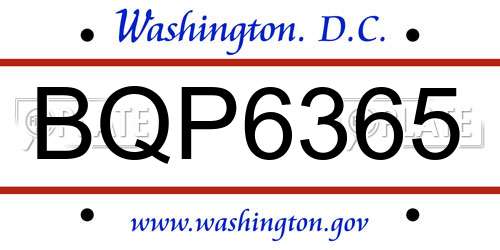 BQP6365 District Of Columbia License Plate