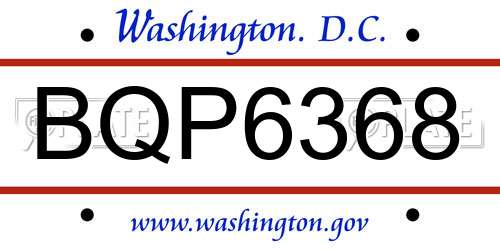 BQP6368 District Of Columbia License Plate
