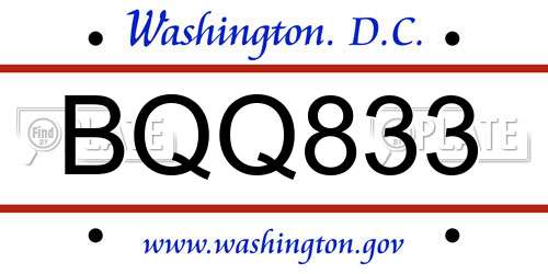 BQQ833 District Of Columbia License Plate
