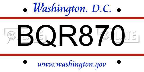 BQR870 District Of Columbia License Plate