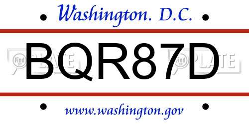 BQR87D District Of Columbia License Plate